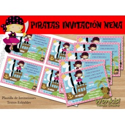 Pirata nena - Invitación Textos editables
